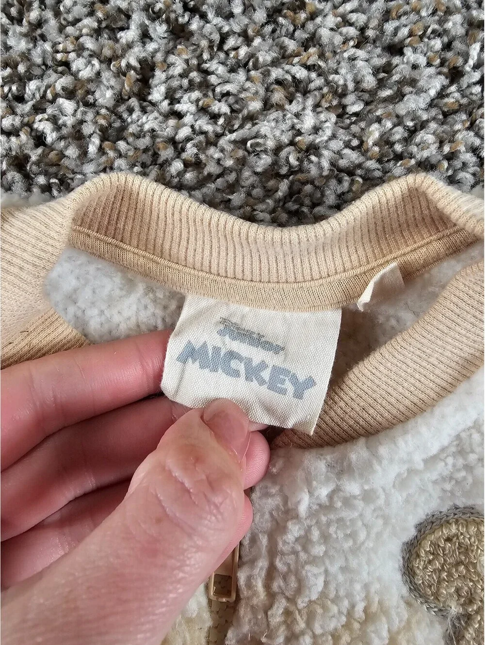 Disney Mickey Mouse checkered textured fleece jacket Toddler 4T Neutral Tan